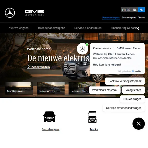 Leadchatbot op de website van GMS Leuven Tienen