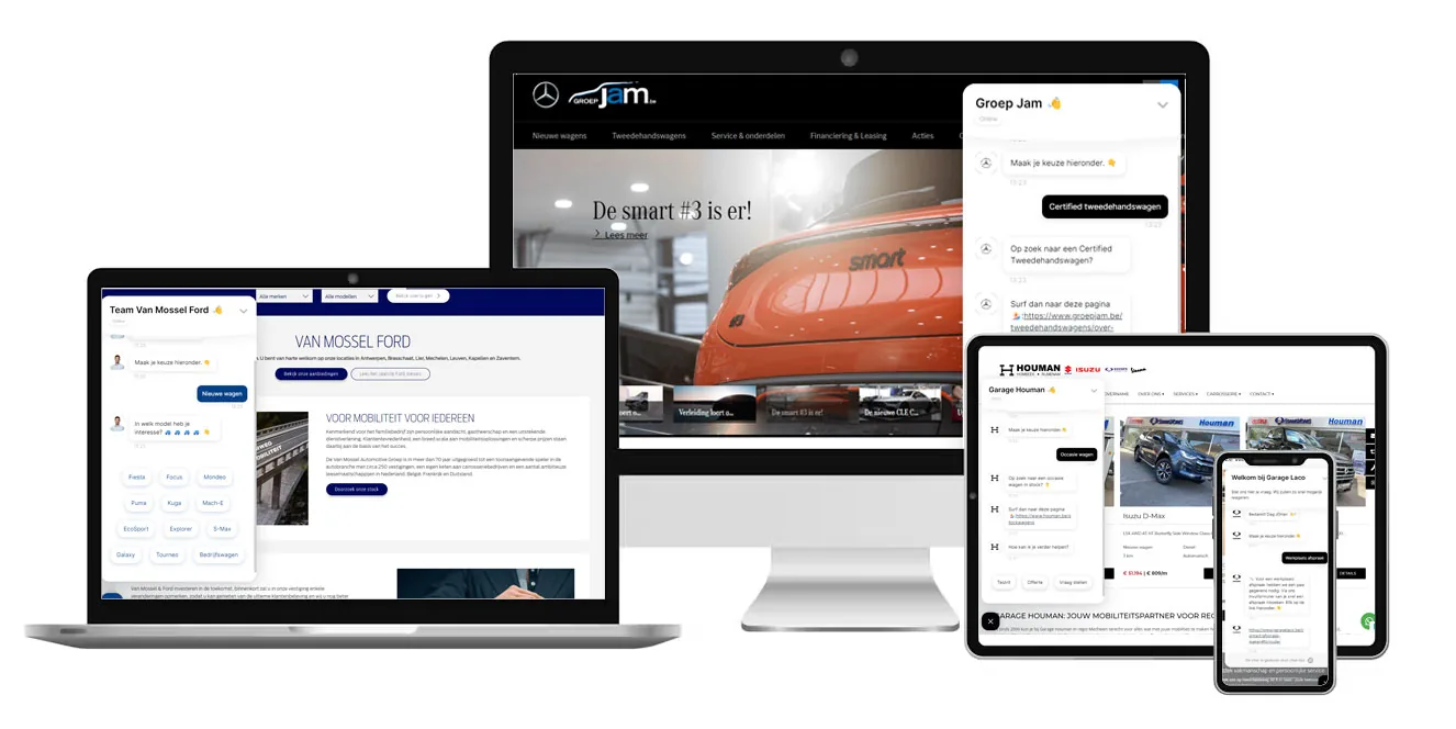 Leadchatbots van Pang op websites van verschillende garages